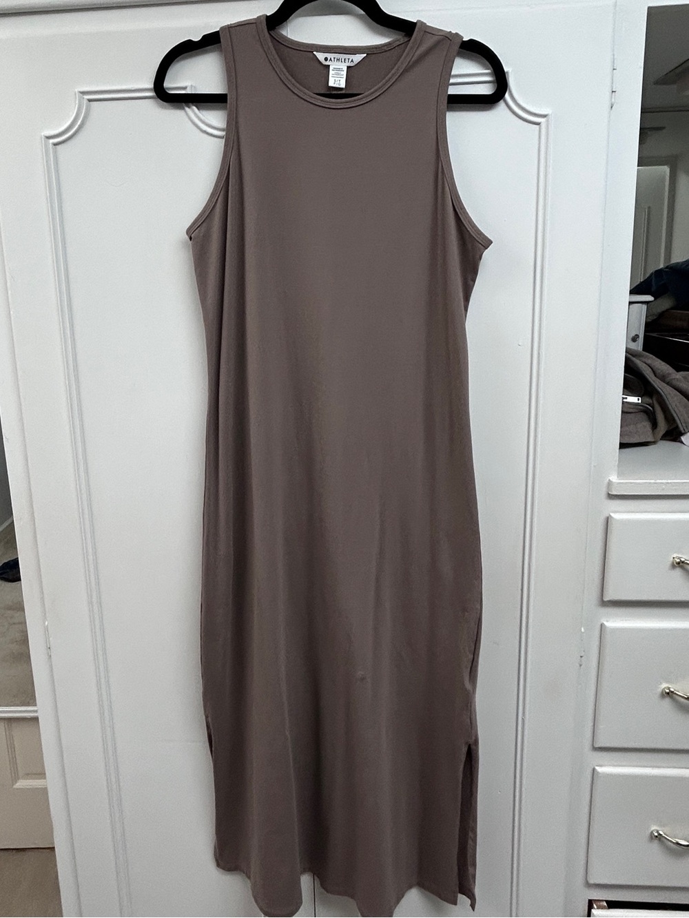 NWOT Athleta Essential Tank Midi Dress — S Tall — Taupe Sleeveless